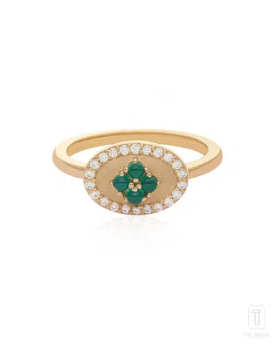THE JEWELZ WOMEN'S GREEN / NEUTRALS / GOLD GREEN ONYX ERAYA BALANCE SIGNET 925 SILVER RING