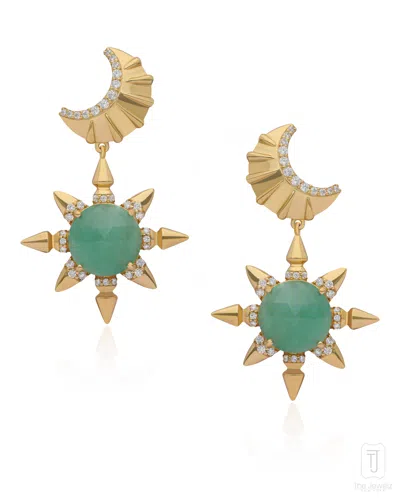 THE JEWELZ WOMEN'S GREEN / SILVER THE PROPHECY A CELESTIAL OF MOON & SUN EARRINGS IN SILVER