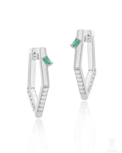 THE JEWELZ WOMEN'S GREEN / SILVER / WHITE ERAYA ZEST PENTA SILVER HOOPS EMERALD - SILVER EARRING
