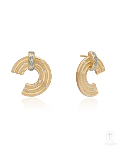 THE JEWELZ WOMEN'S BLUE / GOLD / YELLOW MARCH BIRTHSTONE HELIX AQUAMARINE EARRINGS IN SILVER