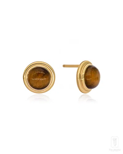 THE JEWELZ WOMEN'S BROWN / GOLD TIGERS EYE SINGULARITY SILVER STUDS