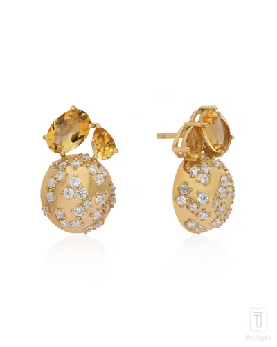 THE JEWELZ WOMEN'S WHITE / YELLOW / GOLD HONEY REVERIE CITRINE STUDS - GOLD PLATED SILVER