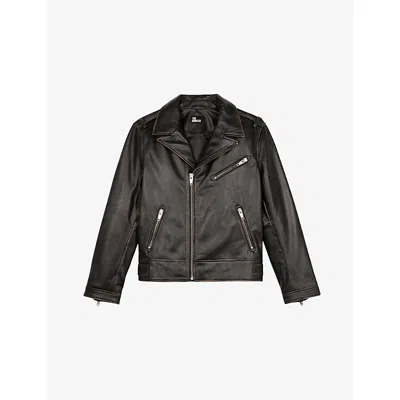 THE KOOPLES MENS BLACK USED LIGHT ZIPPED REGULAR-FIT LEATHER BIKER JACKET