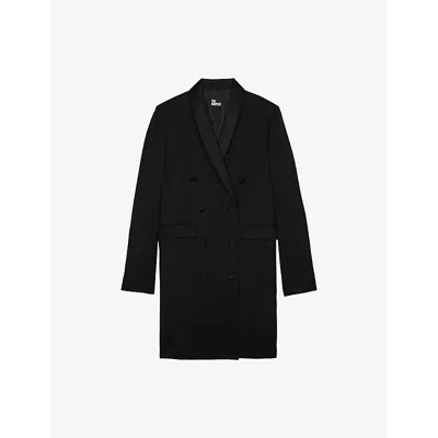 THE KOOPLES WOMENS BLACK SHAWL-LAPEL TAILORED WOOL MINI DRESS