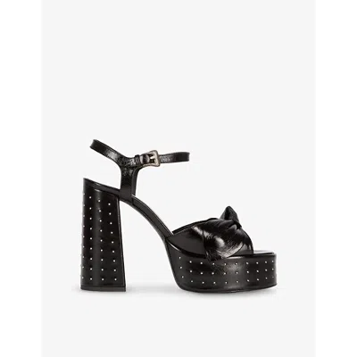 THE KOOPLES WOMENS BLACK STUD-EMBELLISHED LEATHER HEELED SANDALS EUR 40 / 7 UK
