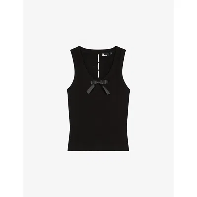 THE KOOPLES WOMENS BLACK BOW-EMBELLISHED ROUND-NECK WOVEN TOP XS