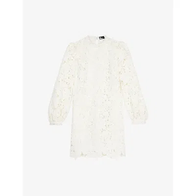 THE KOOPLES WOMENS ECRU FLORAL-LACE LONG-SLEEVE WOVEN MINI DRESS