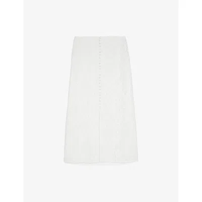 THE KOOPLES WOMENS ECRU LACE-EMBROIDERED BUTTON-DOWN WOVEN MIDI SKIRT