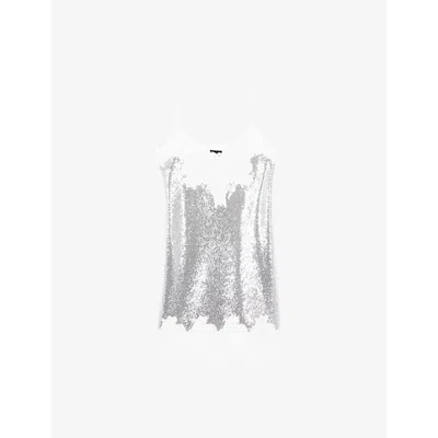 THE KOOPLES WOMENS SILVER LACE-TRIM SEQUIN-EMBELLISHED BABYDOLL MINI DRESS