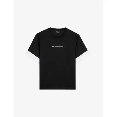 THE KOOPLES WOMENS BLACK SLOGAN-PRINT LACE-TRIM COTTON T-SHIRT
