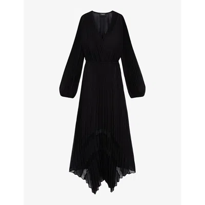 THE KOOPLES WOMENS BLACK LACE-PANEL PLEATED WOVEN MAXI DRESS