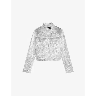THE KOOPLES WOMENS SILVER PATCH-POCKET REGULAR-FIT METALLIC WOVEN JACKET XS