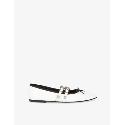 THE KOOPLES WOMENS WHITE BOW-EMBELLISHED BUCKLED LEATHER BALLET FLATS