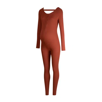 THE KOOZY BROWN MATERNITY PALMA LONG SLEEVE ONE-PIECE IN RED SOIL