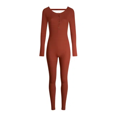THE KOOZY WOMEN'S BROWN PALMA LONG SLEEVE ONE-PIECE IN RED SOIL