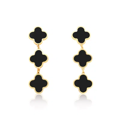 THE LOVERY ONYX CLOVER DANGLE EARRINGS 1.25 INCHES