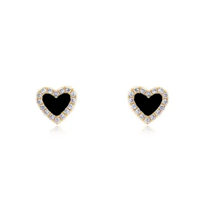 THE LOVERY ONYX DIAMOND HALO HEART STUD EARRINGS