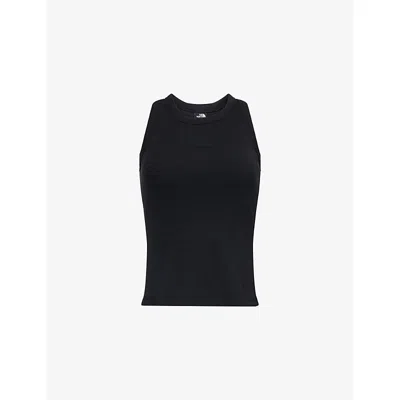 THE NORTH FACE WOMENS BLACK RIBBED BRAND-PATCH STRETCH-COTTON TOP XS
