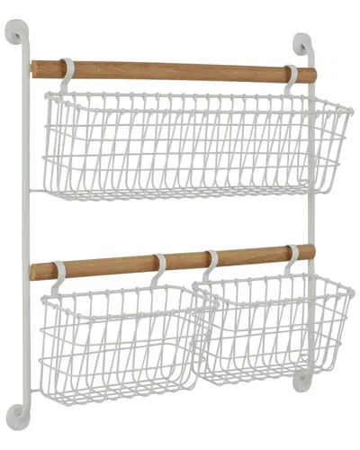THE NOVOGRATZ THE NOVOGRATZ  WHITE METAL WALL MOUNTED 3 HANGING BASKETS MAGAZINE RACK HOLDER