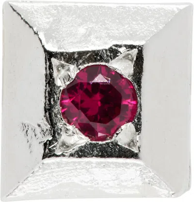 THE OUZE SSENSE EXCLUSIVE MINI CUT SQUARE RUBY STUD SINGLE EARRING
