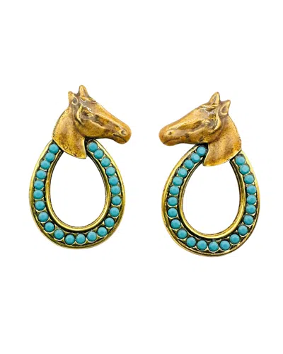 THE PINK REEF WOMEN'S BLUE / BROWN THE PINK REEF LEXINGTON HORSE EARRING