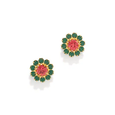 THE PINK REEF WOMEN'S THE PINK REEF TINY GEORGIAN STUD IN INDIAN PINK & EMERALD