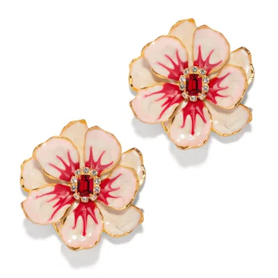 THE PINK REEF WOMEN'S RED THE PINK REEF LARGE JEWEL BOX FLORAL EARRINGS IN HIBISCUS