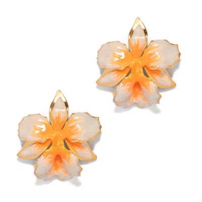 THE PINK REEF WOMEN'S WHITE THE PINK REEF VANILLA ORCHID IN NEON ORANGE & PEARL