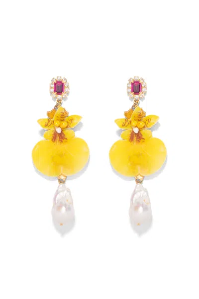 THE PINK REEF WOMEN'S THE PINK REEF IMPERIAL YELLOW ORCHID EARRINGS