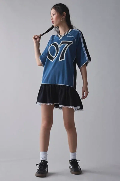THE RAGGED PRIEST DRAIN JERSEY MINI DRESS IN BLUE, WOMEN'S AT URBAN OUTFITTERS