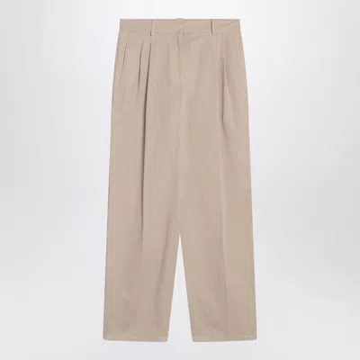 THE ROW THE ROW LILAS LIGHT KHAKI COTTON AND LINEN TROUSERS