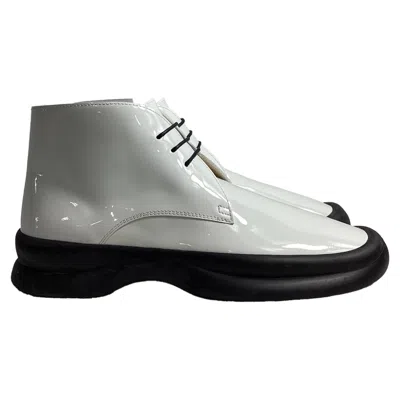 THE ROW TOWN LACE-UP ANKLE BOOTS IN WHITE PATENT LEATHER