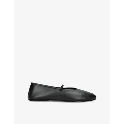 THE ROW WOMENS BLACK ELASTICATED ROUND-TOE LEATHER BALLET FLATS