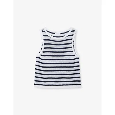 THE WHITE COMPANY S PORCE/NAVY STRIPED KNITTED LINEN TANK TOP