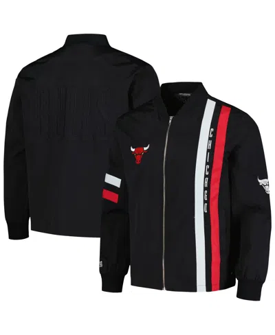 THE WILD COLLECTIVE MEN'S AND WOMEN'S BLACK CHICAGO BULLS STITCH APPLIQUE FULL-ZIP BOMBER JACKET