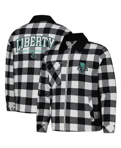 THE WILD COLLECTIVE MEN'S AND WOMEN'S BLACK/WHITE NEW YORK LIBERTY FLANNEL FULL-ZIP SHACKET