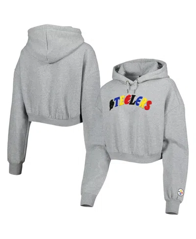 THE WILD COLLECTIVE WOMEN'S THE WILD COLLECTIVE GRAY PITTSBURGH STEELERS CROPPED PULLOVER HOODIE
