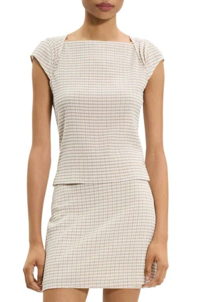 THEORY THEORY GINGHAM CRINKLE CAP SLEEVE TOP