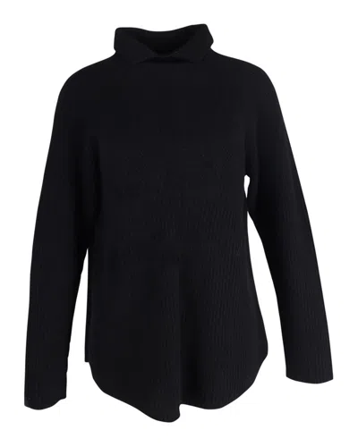 THEORY HIGH COLLAR RIBBED SWEATER IN BLACK CASHMERE