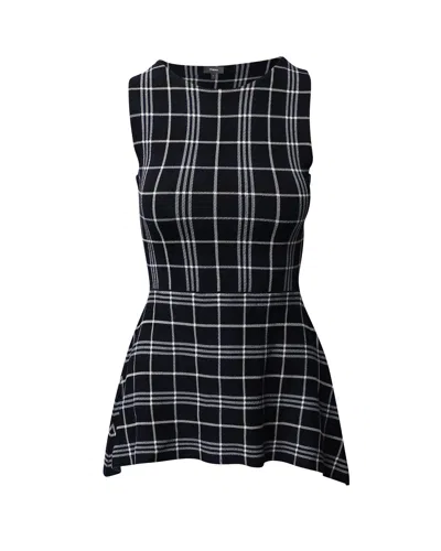 THEORY KALORA LUSTRATE PLAID PEPLUM BLOUSE IN NAVY BLUE RAYON