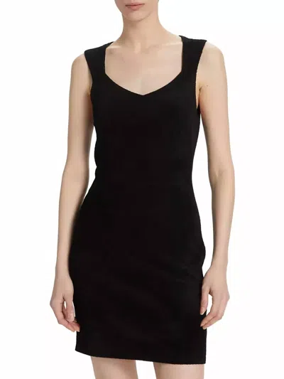 THEORY MICRO VELVET SLEEVELESS MINI DRESS IN BLACK