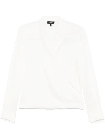 THEORY PEAK-LAPELS WRAP BLOUSE