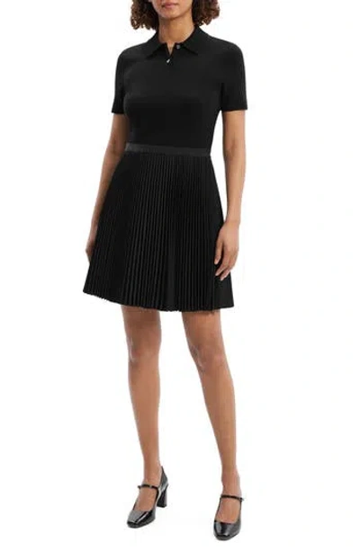 THEORY THEORY PLEATED MIXED MEDIA POLO DRESS