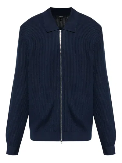 THEORY RIBBED ZIP-UP CARDIGAN
