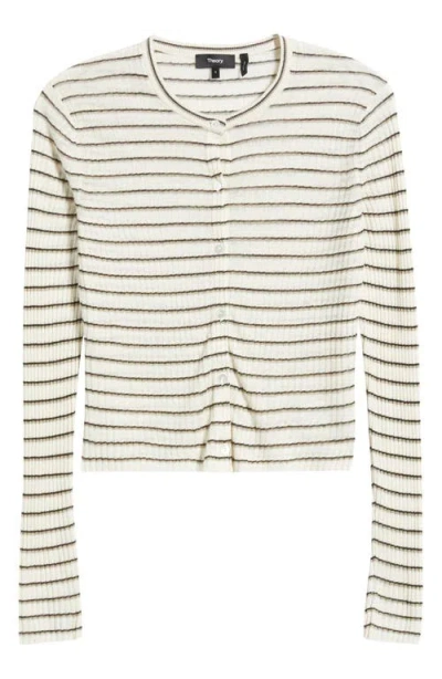 THEORY THEORY STRIPE CROP LINEN BLEND CARDIGAN