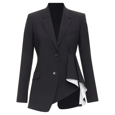 THEORY VIRGIN WOOL BLEND CASCADE DRAPE PLEATED SIDE BLAZER