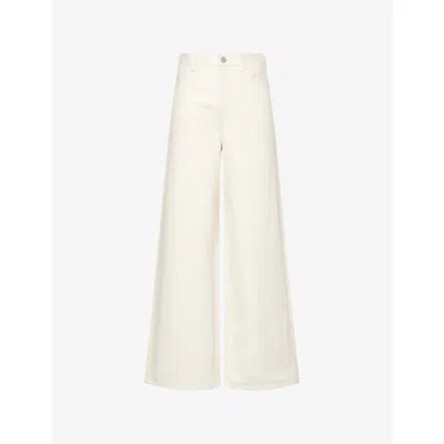 THEORY WOMENS ECRU HW WIDE-LEG DENIM-BLEND JEANS