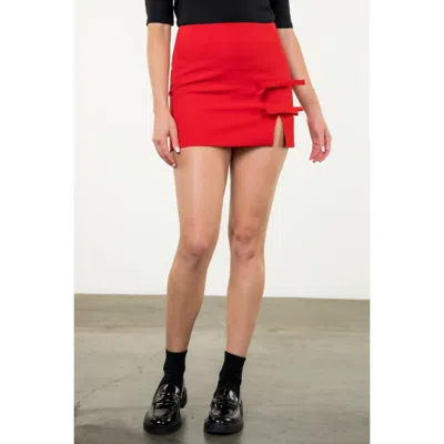 THML BOW DETAIL SLIT SKIRT IN RED
