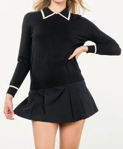 THML MERRITT COLLARED SWEATER IN BLACK & STONE