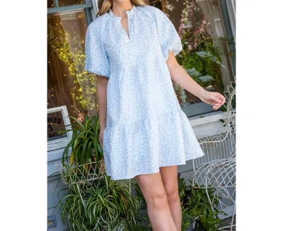 THML PUFF SLEEVE TEXTURED CHEETAH PRINT DRESS IN BLUE